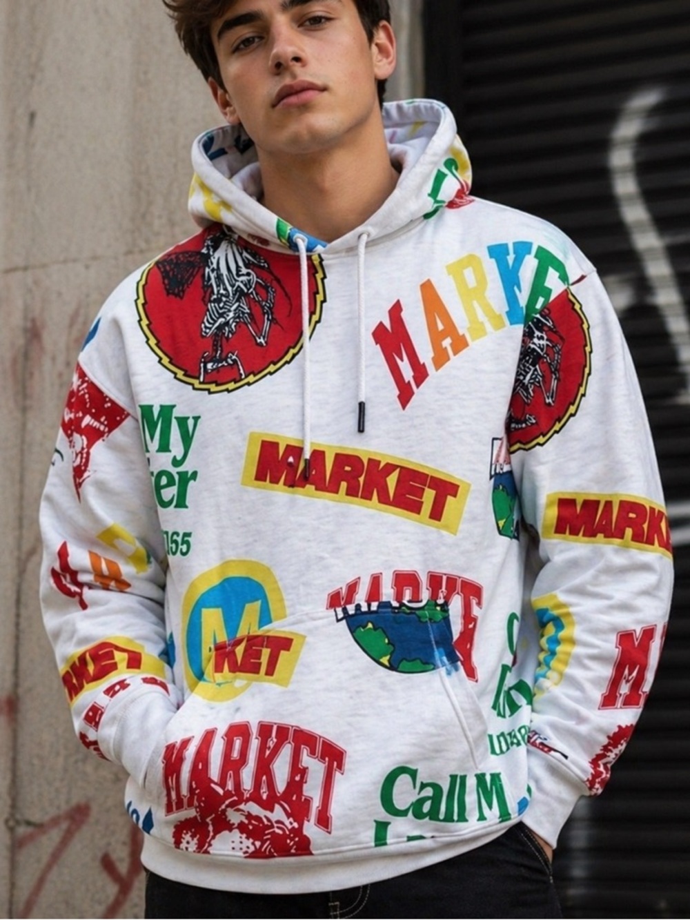 New Market (Chinatown Market) Men’s Monogram AOP Hoodie - Ash Grey - XXL